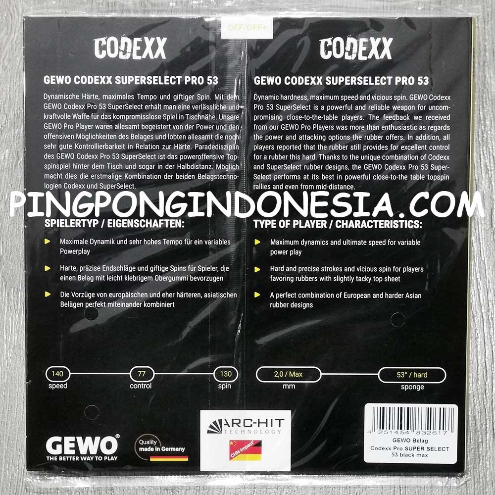 Harga Gewo Codexx Pro 53 SuperSelect - PingPongIndonesia